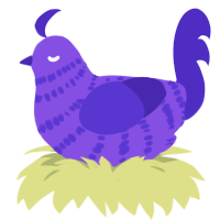 A blurple and indigo chicken with a bar pattern