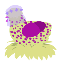 Dotty, a lemon and plum chicken with a speckle pattern
