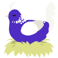 Ultraviolet, a indigo and white chicken with a neck-speckle pattern