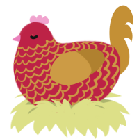 A crimson and gold chicken with a lace pattern
