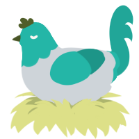 A mist and turquoise chicken with a head pattern