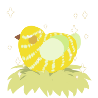 A yellow and apple chicken with a bar pattern