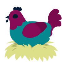 Ondori, a teal and wine chicken with a head pattern