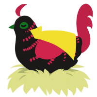 A sable and crimson chicken with a half-bar pattern