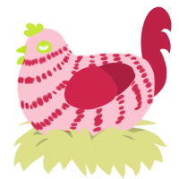 A rose and crimson chicken with a bar pattern