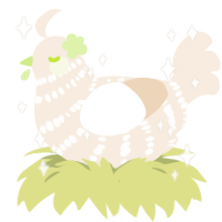 A cream chicken with a bar pattern