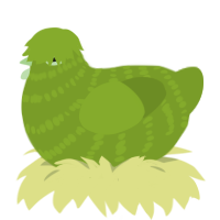 A chartreuse chicken with a bar pattern