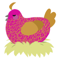 A fuchsia and gold chicken with a double-lace pattern