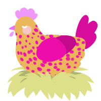 A honey and fuchsia chicken with a speckle pattern