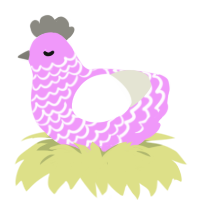 A lavender and white chicken with a lace pattern