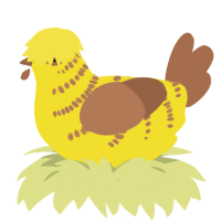 A yellow and brown chicken with a half-bar pattern