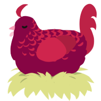 A maroon and crimson chicken with a half-lace pattern