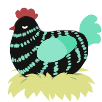 A black and mint chicken with a bar pattern