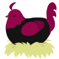 A black and maroon chicken with a head pattern