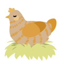 A beige and orange chicken with a bar pattern
