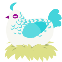 A white and aqua chicken with a half-lace pattern