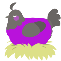 A amethyst and grey chicken with a head pattern