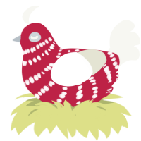 A crimson and white chicken with a bar pattern