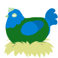A leaf and sapphire chicken with a head pattern