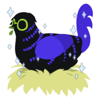 A black and indigo chicken with a half-bar pattern
