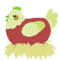A red and lemon chicken with a head pattern