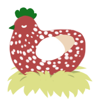 A red and cream chicken with a speckle pattern