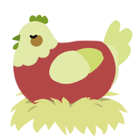 A red and lemon chicken with a head pattern