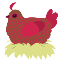 A russet and crimson chicken with a lace pattern