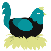 A black and teal chicken with a head pattern