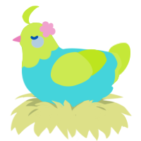 A aqua and lime chicken with a head pattern