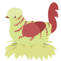 A lemon and red chicken with a half-bar pattern