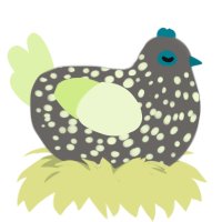 Couch, a grey and apple chicken with a speckle pattern