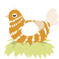 A orange and cream chicken with a bar pattern