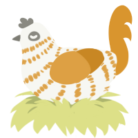 Helios, a white and orange chicken with a bar pattern
