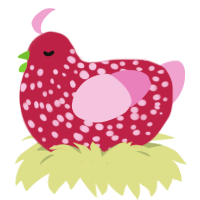 A crimson and pink chicken with a speckle pattern