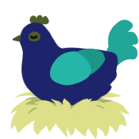 A navy and turquoise chicken