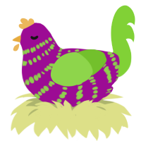 A plum and grass chicken with a bar pattern