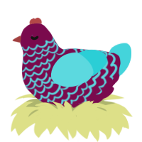 Phil, a wine and aqua chicken with a lace pattern