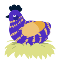 A indigo and honey chicken with a bar pattern
