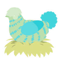 Fascinating, a gluppy and aqua chicken with a bar pattern
