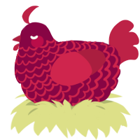 A maroon and crimson chicken with a lace pattern