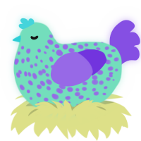 Minty, a mint and blurple chicken with a speckle pattern