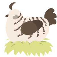 A cream and bark chicken with a half-bar pattern