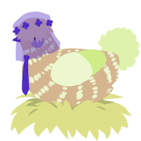 A beige and apple chicken with a bar pattern