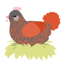 A grey and vermilion chicken with a double-lace pattern