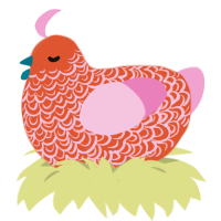 A vermilion and pink chicken with a double-lace pattern