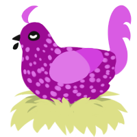 A plum and orchid chicken with a speckle pattern