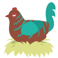 A russet and turquoise chicken with a half-bar pattern