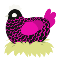 A black and fuchsia chicken with a lace pattern