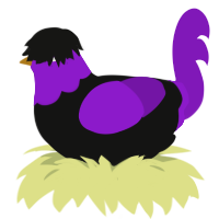 A black and violet chicken with a head pattern